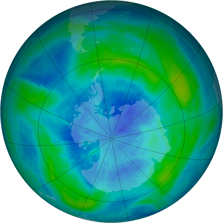 Antarctic ozone map for 29 March 2002